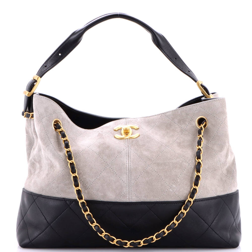 Chanel Small Coco Base Shopping Bag Quilted Suede and Lambskin